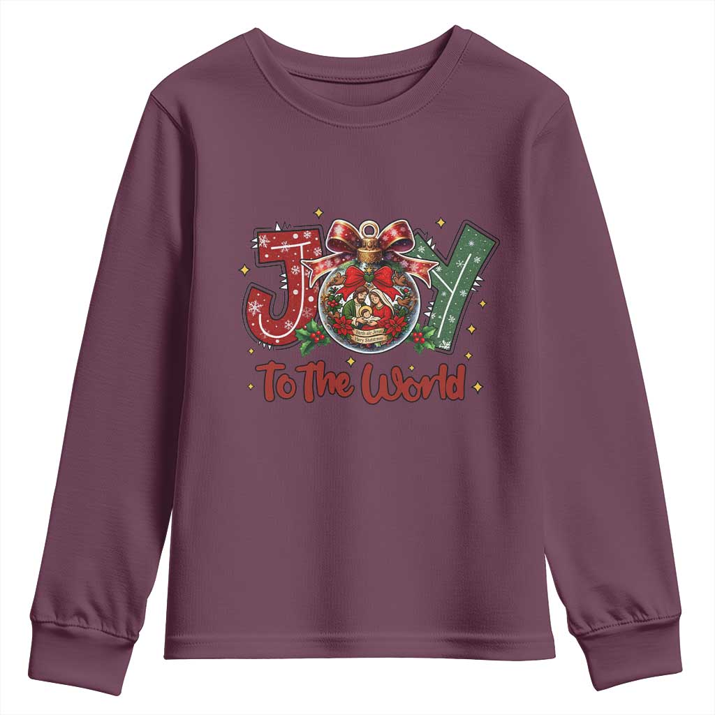 Jesus Christmas Youth Sweatshirt Joy To The World TS14 Maroon Print Your Wear