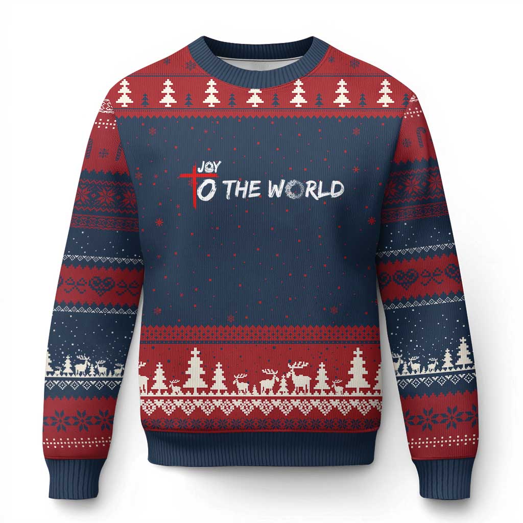 Jesus Christian Xmas Ugly Christmas Sweater Joy To The World TS14 Navy Red Print Your Wear