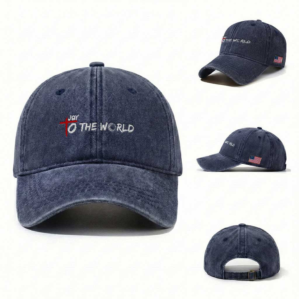 Jesus Christian Christmas Washed Cotton Baseball Cap Joy To The World TS14 Washed Cap Universal Fit Navy Print Your Wear