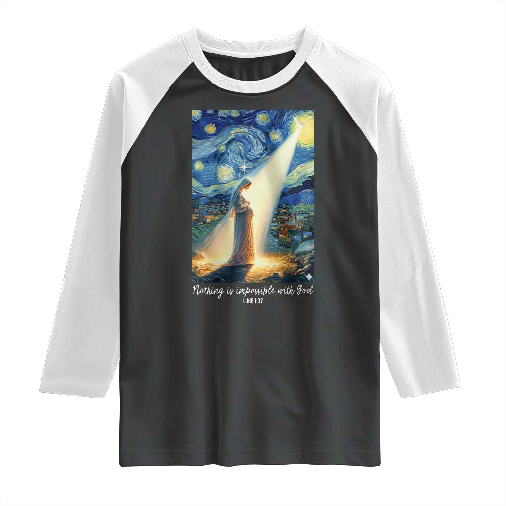 Virgin Mary Starry Night Raglan Shirt Luke 2:11 Christian Faith TS14 Black White Print Your Wear
