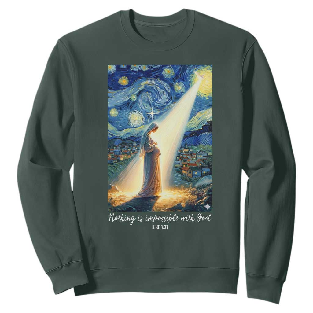 Virgin Mary Starry Night Sweatshirt Luke 2:11 Christian Faith TS14 Dark Forest Green Print Your Wear