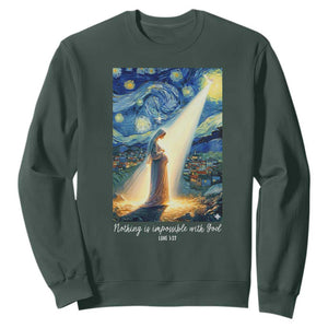 Virgin Mary Starry Night Sweatshirt Luke 2:11 Christian Faith TS14 Dark Forest Green Print Your Wear