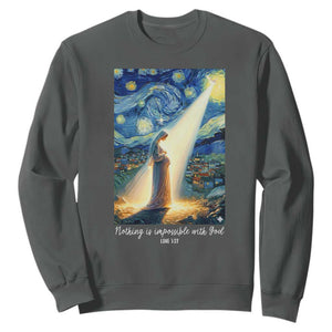 Virgin Mary Starry Night Sweatshirt Luke 2:11 Christian Faith TS14 Dark Heather Print Your Wear