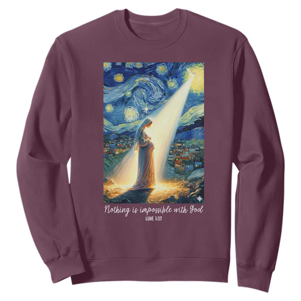 Virgin Mary Starry Night Sweatshirt Luke 2:11 Christian Faith TS14 Maroon Print Your Wear