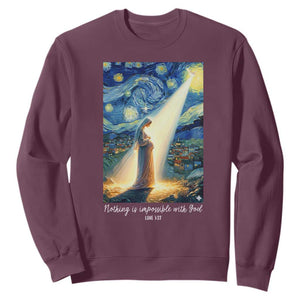 Virgin Mary Starry Night Sweatshirt Luke 2:11 Christian Faith TS14 Maroon Print Your Wear