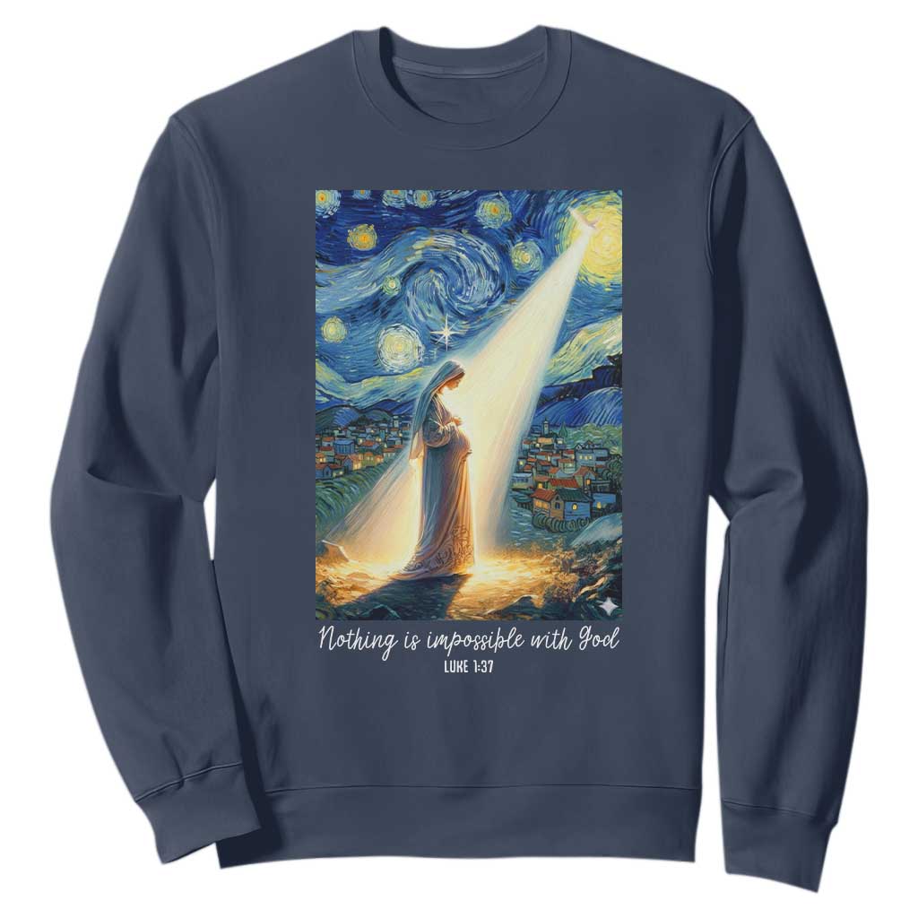 Virgin Mary Starry Night Sweatshirt Luke 2:11 Christian Faith TS14 Navy Print Your Wear