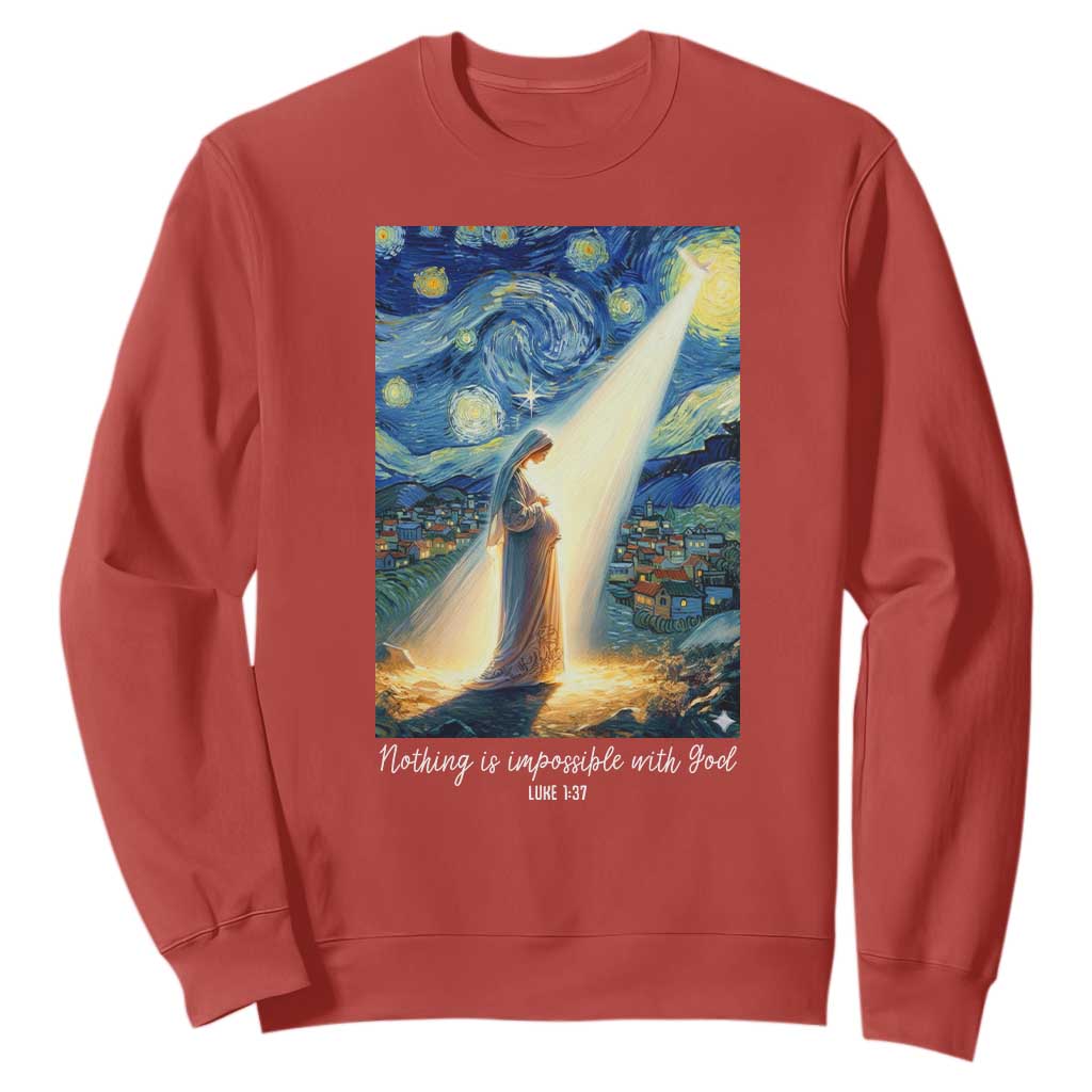 Virgin Mary Starry Night Sweatshirt Luke 2:11 Christian Faith TS14 Red Print Your Wear