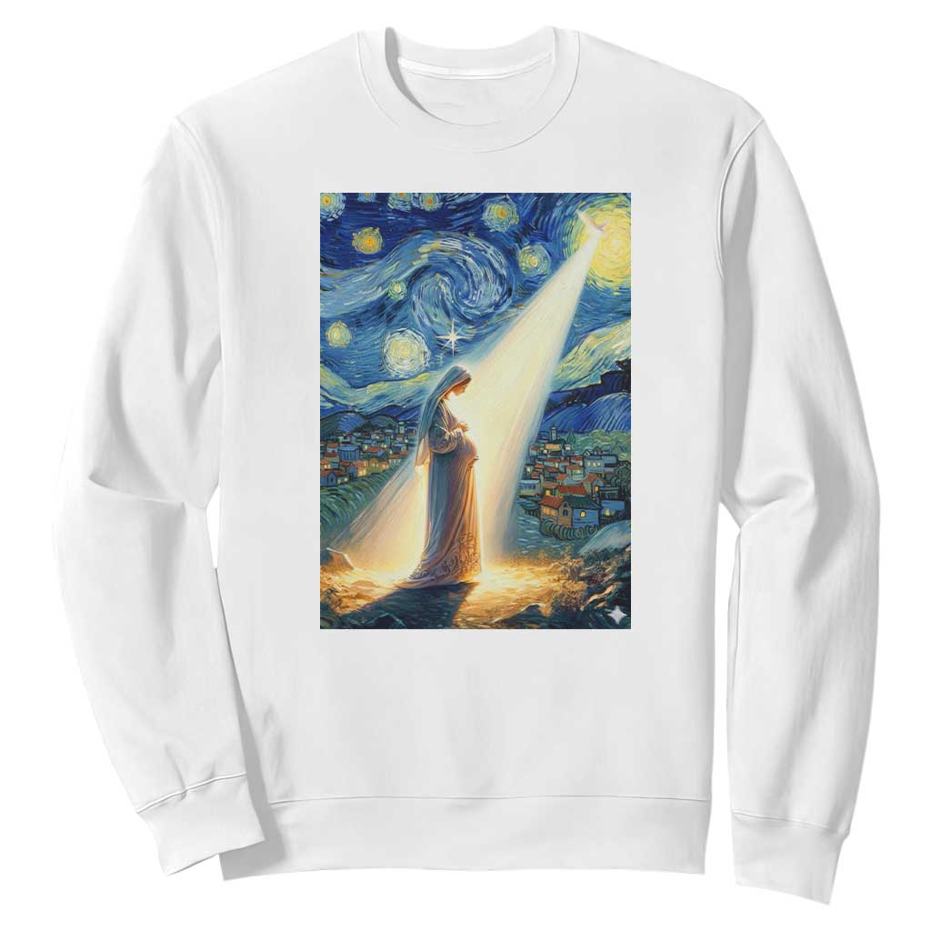 Virgin Mary Starry Night Sweatshirt Luke 2:11 Christian Faith TS14 White Print Your Wear