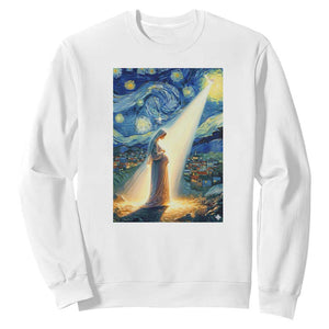 Virgin Mary Starry Night Sweatshirt Luke 2:11 Christian Faith TS14 White Print Your Wear