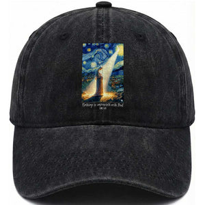 Virgin Mary Starry Night Washed Cotton Baseball Cap Luke 2:11 Christian Faith TS14 Washed Cap Universal Fit Black Print Your Wear