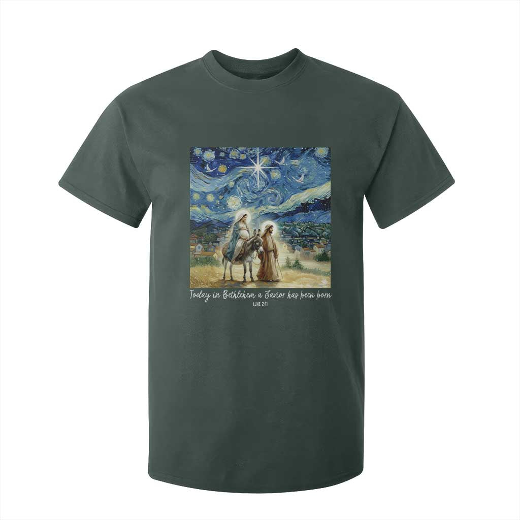 Bethlehem Starry Night T Shirt For Kid Nativity Luke 2:11 Christian Christmas TS14 Dark Forest Green Print Your Wear