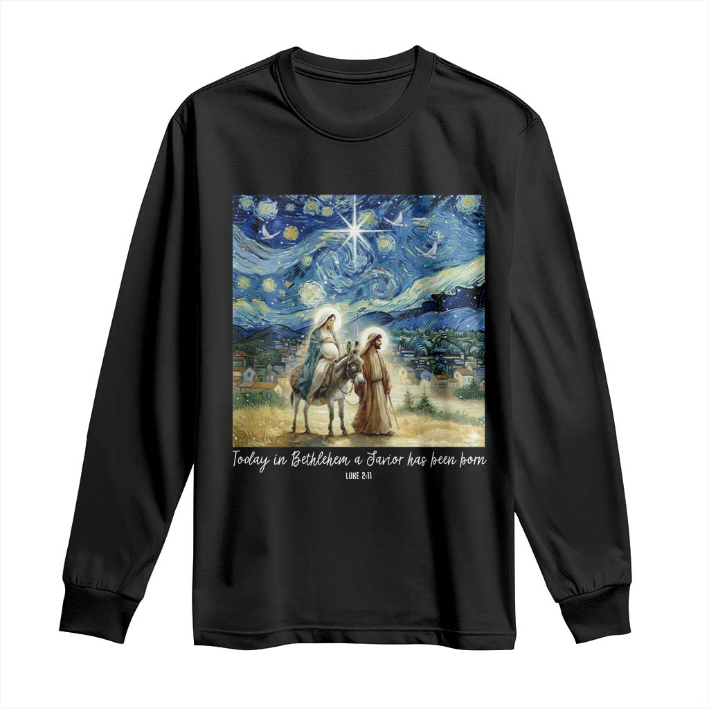 Bethlehem Starry Night Long Sleeve Shirt Nativity Luke 2:11 Christian Christmas TS14 Black Print Your Wear