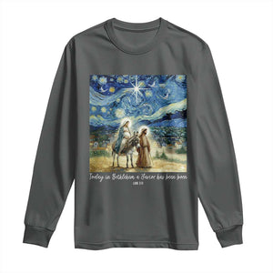 Bethlehem Starry Night Long Sleeve Shirt Nativity Luke 2:11 Christian Christmas TS14 Dark Heather Print Your Wear