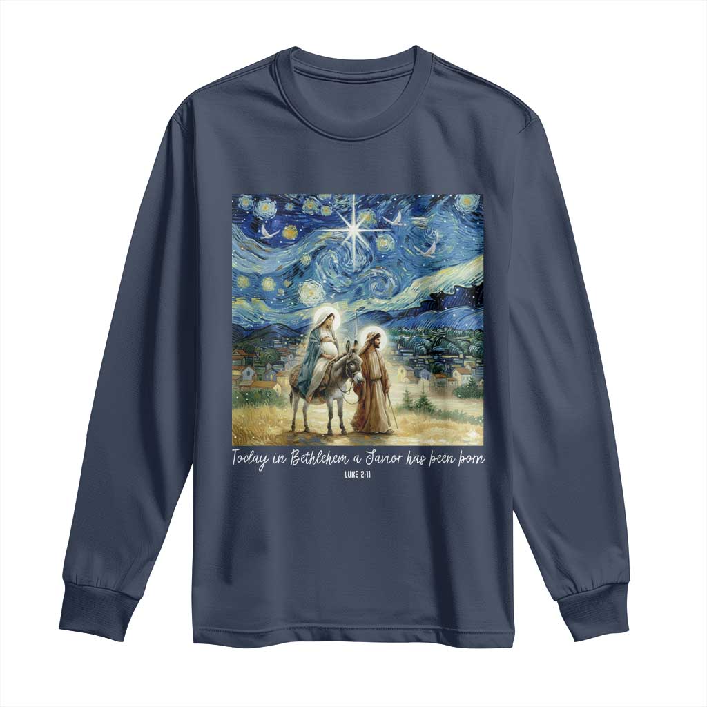 Bethlehem Starry Night Long Sleeve Shirt Nativity Luke 2:11 Christian Christmas TS14 Navy Print Your Wear