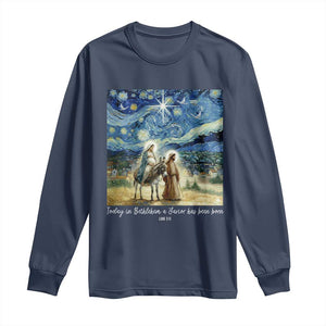 Bethlehem Starry Night Long Sleeve Shirt Nativity Luke 2:11 Christian Christmas TS14 Navy Print Your Wear