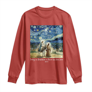 Bethlehem Starry Night Long Sleeve Shirt Nativity Luke 2:11 Christian Christmas TS14 Red Print Your Wear