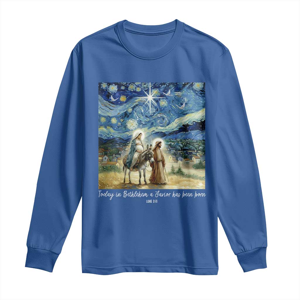 Bethlehem Starry Night Long Sleeve Shirt Nativity Luke 2:11 Christian Christmas TS14 Royal Blue Print Your Wear