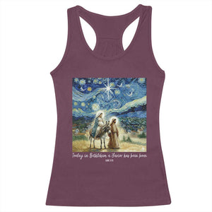 Bethlehem Starry Night Racerback Tank Top Nativity Luke 2:11 Christian Christmas TS14 Maroon Print Your Wear