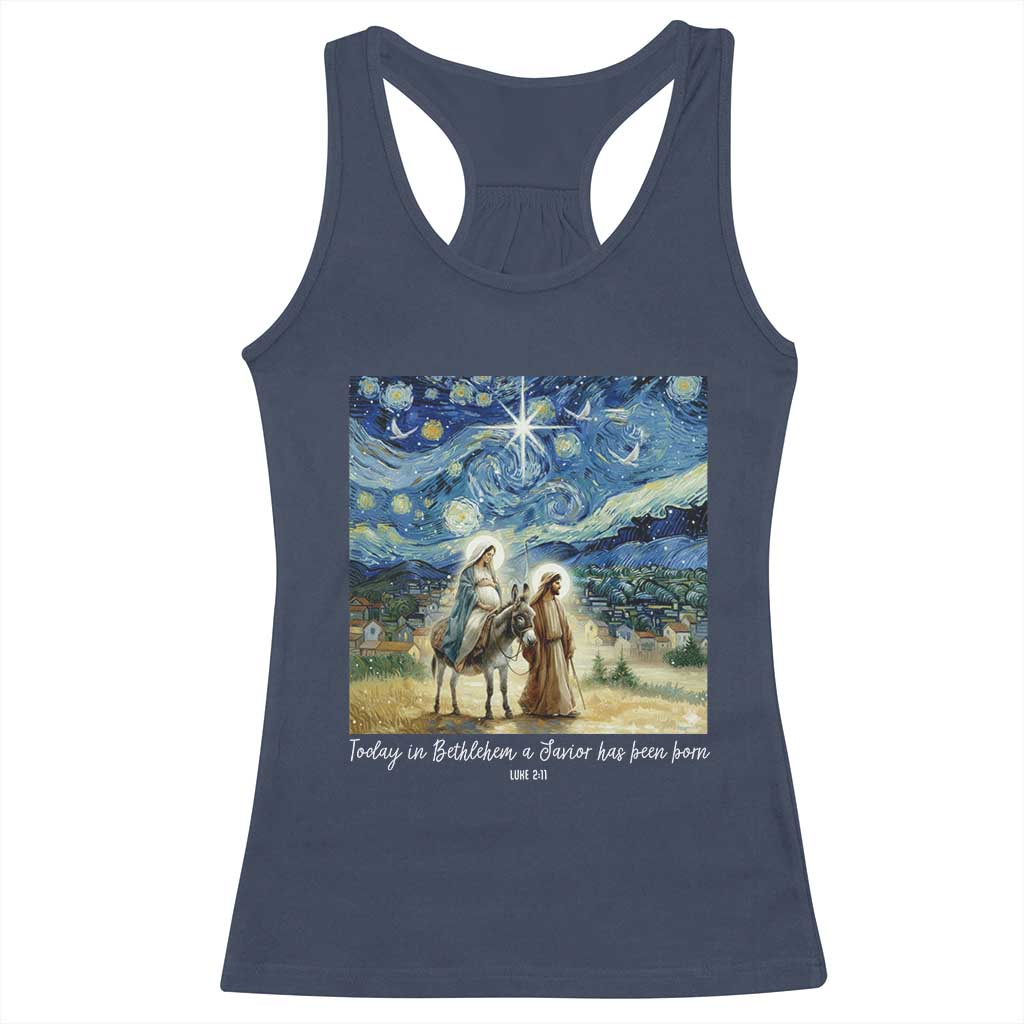 Bethlehem Starry Night Racerback Tank Top Nativity Luke 2:11 Christian Christmas TS14 Navy Print Your Wear