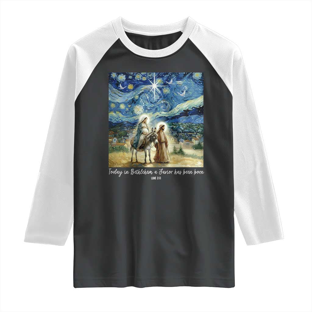 Bethlehem Starry Night Raglan Shirt Nativity Luke 2:11 Christian Christmas TS14 Black White Print Your Wear