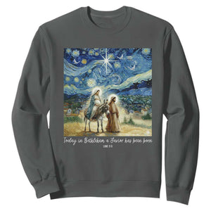 Bethlehem Starry Night Sweatshirt Nativity Luke 2:11 Christian Christmas TS14 Dark Heather Print Your Wear