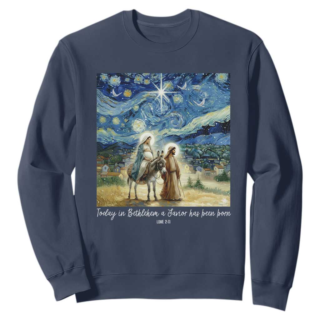 Bethlehem Starry Night Sweatshirt Nativity Luke 2:11 Christian Christmas TS14 Navy Print Your Wear