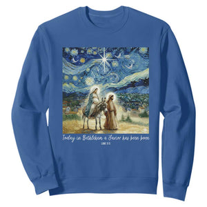 Bethlehem Starry Night Sweatshirt Nativity Luke 2:11 Christian Christmas TS14 Royal Blue Print Your Wear