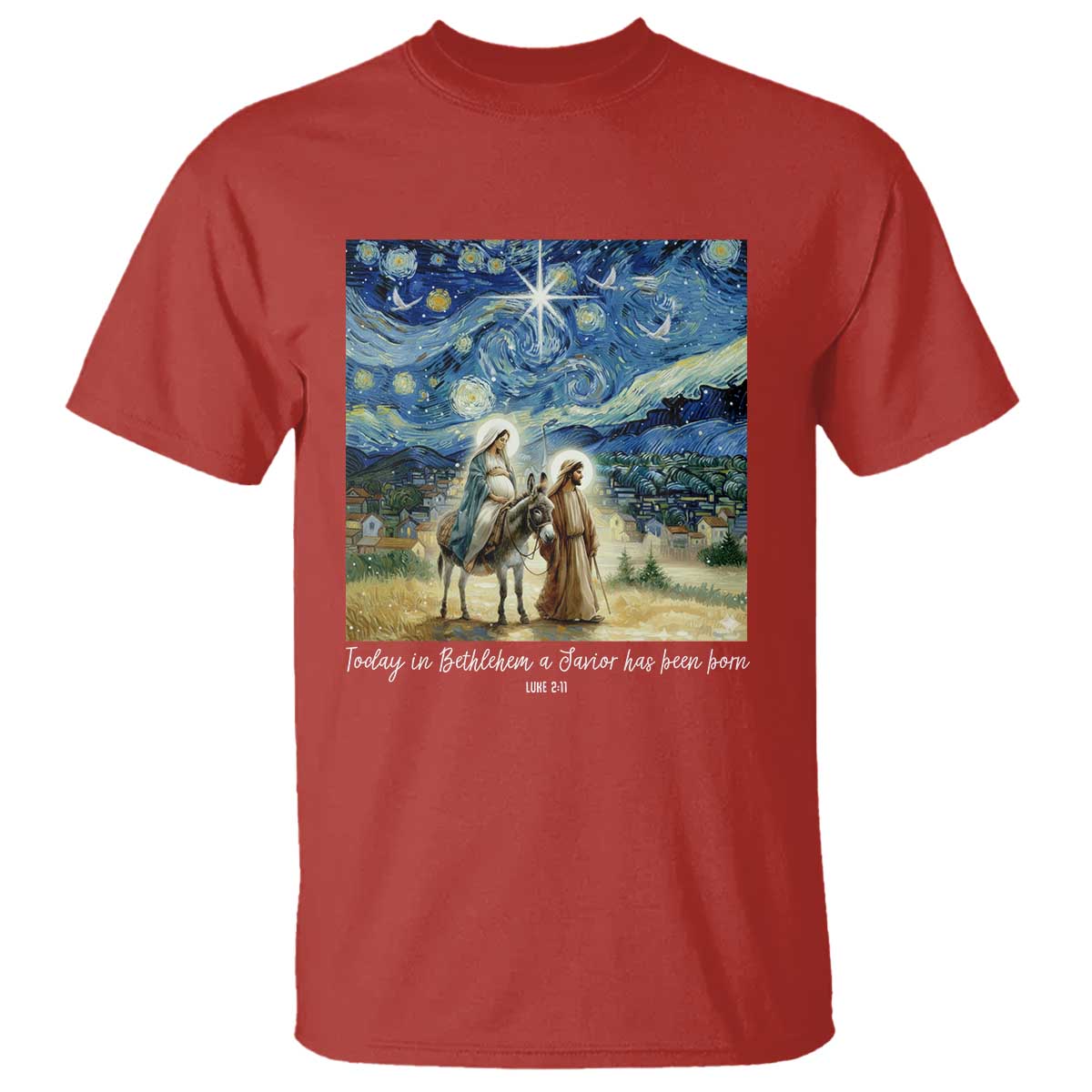 Bethlehem Starry Night T Shirt Nativity Luke 2:11 Christian Christmas TS14 Red Print Your Wear