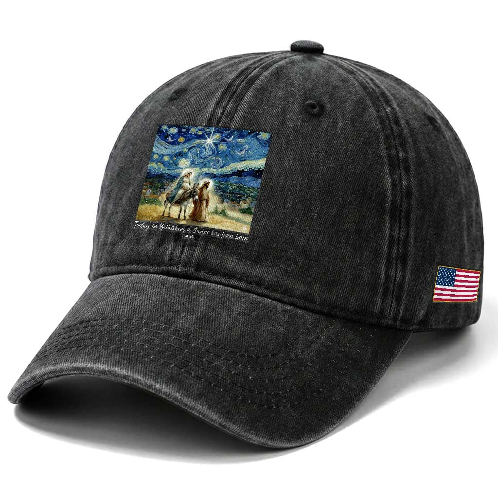 Bethlehem Starry Night Washed Cotton Baseball Cap Nativity Luke 2:11 Christian Christmas TS14 Print Your Wear