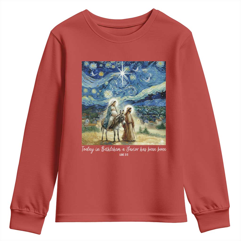 Bethlehem Starry Night Youth Sweatshirt Nativity Luke 2:11 Christian Christmas TS14 Red Print Your Wear