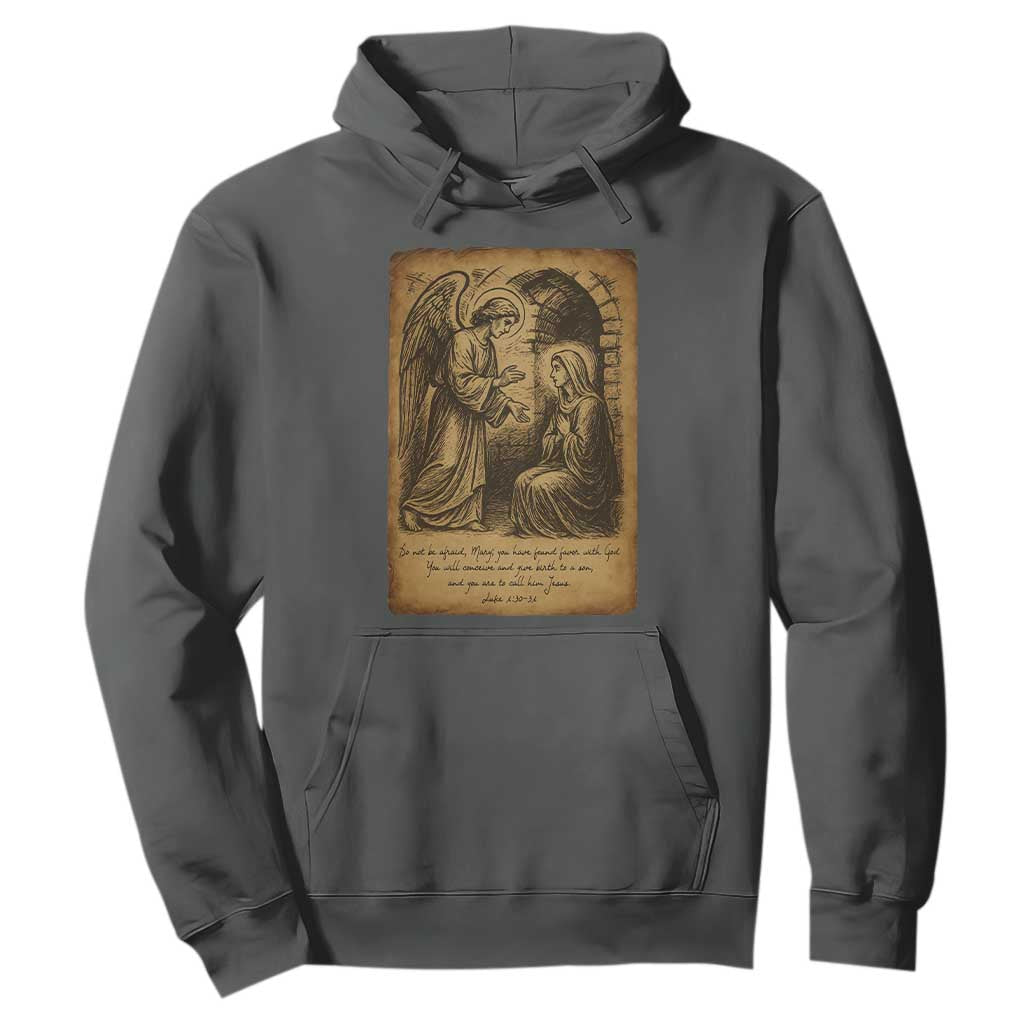 Virgin Mary Hoodie Angel Gabriel Luke 1:30 Christian TS14 Dark Heather Print Your Wear