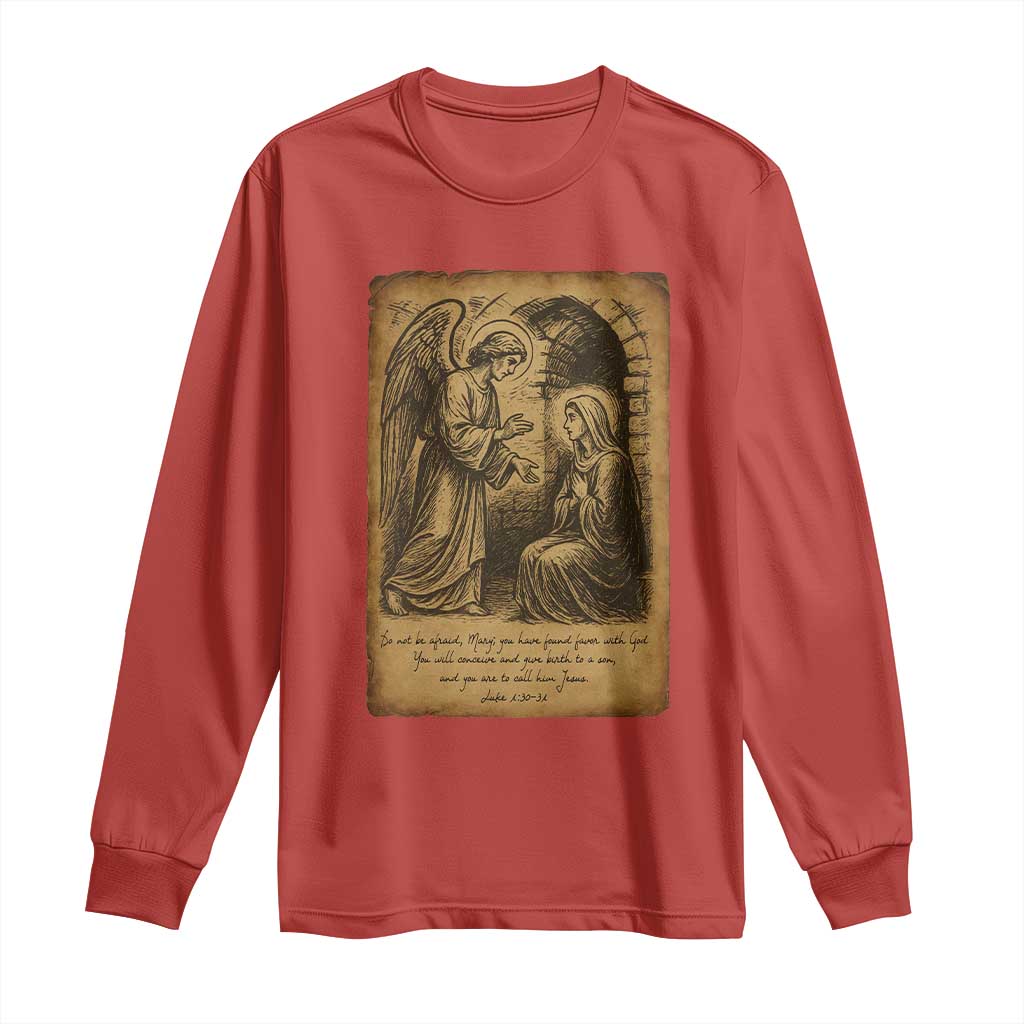 Virgin Mary Long Sleeve Shirt Angel Gabriel Luke 1:30 Christian TS14 Red Print Your Wear