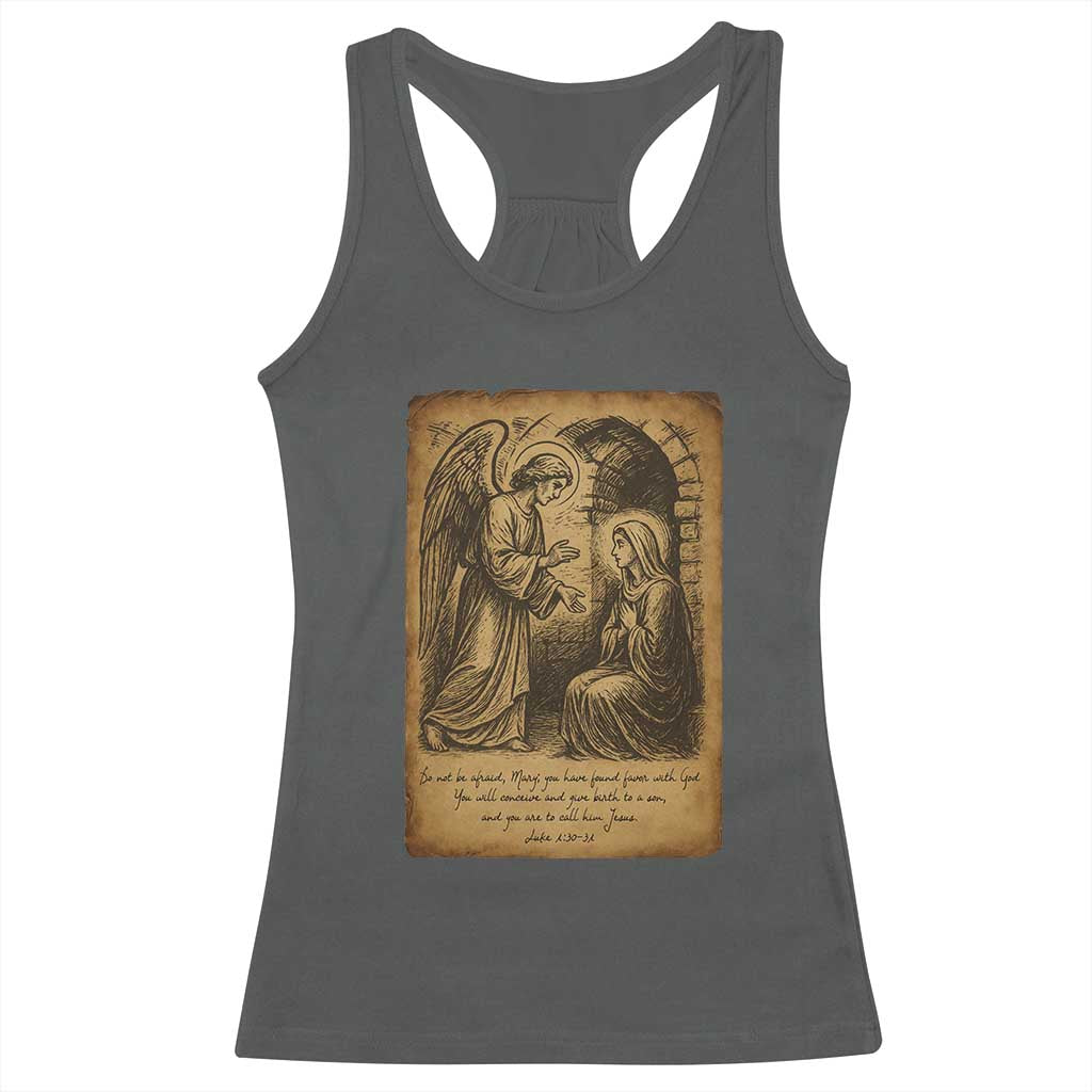 Virgin Mary Racerback Tank Top Angel Gabriel Luke 1:30 Christian TS14 Dark Heather Print Your Wear