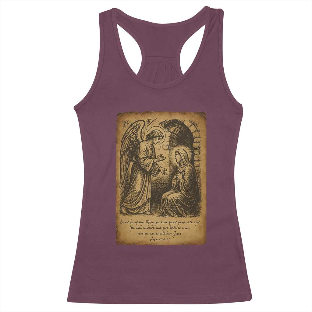 Virgin Mary Racerback Tank Top Angel Gabriel Luke 1:30 Christian TS14 Maroon Print Your Wear