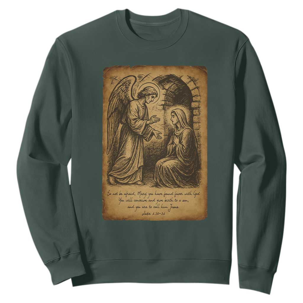 Virgin Mary Sweatshirt Angel Gabriel Luke 1:30 Christian TS14 Dark Forest Green Print Your Wear