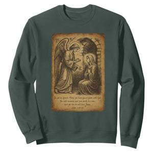 Virgin Mary Sweatshirt Angel Gabriel Luke 1:30 Christian TS14 Dark Forest Green Print Your Wear