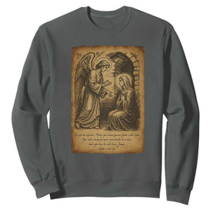 Virgin Mary Sweatshirt Angel Gabriel Luke 1:30 Christian TS14 Dark Heather Print Your Wear