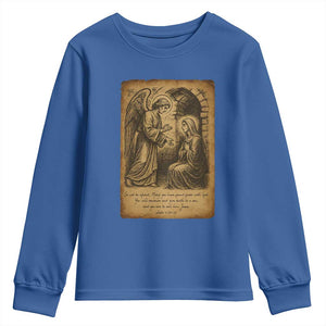 Virgin Mary Youth Sweatshirt Angel Gabriel Luke 1:30 Christian TS14 Royal Blue Print Your Wear