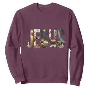 Jesus Christmas Sweatshirt Nativity Holy Night Christian Faith TS14 Maroon Print Your Wear