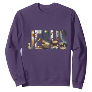 Jesus Christmas Sweatshirt Nativity Holy Night Christian Faith TS14 Purple Print Your Wear