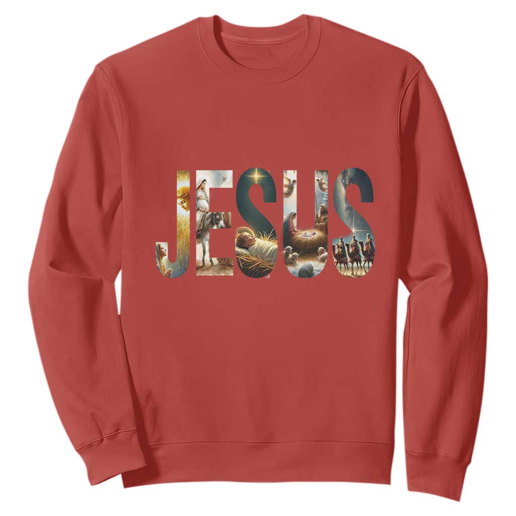 Jesus Christmas Sweatshirt Nativity Holy Night Christian Faith TS14 Red Print Your Wear
