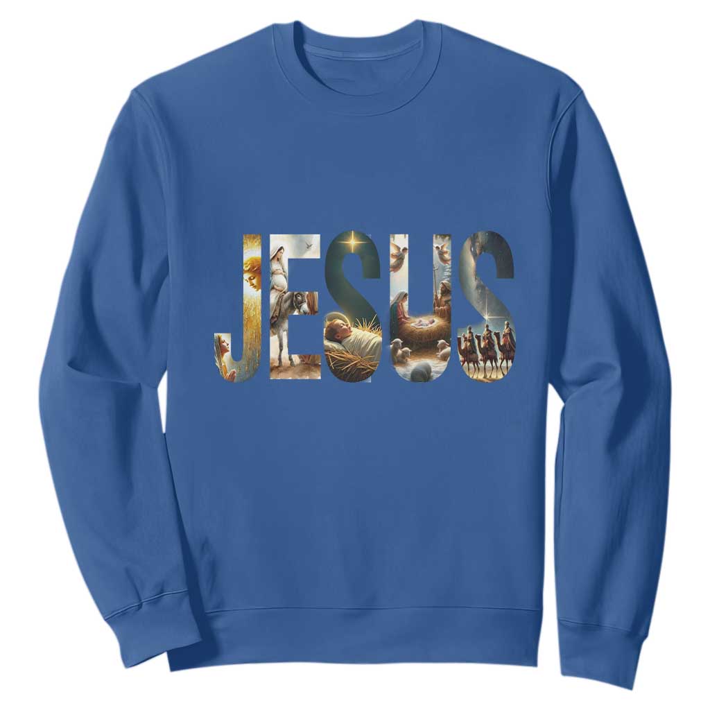 Jesus Christmas Sweatshirt Nativity Holy Night Christian Faith TS14 Royal Blue Print Your Wear
