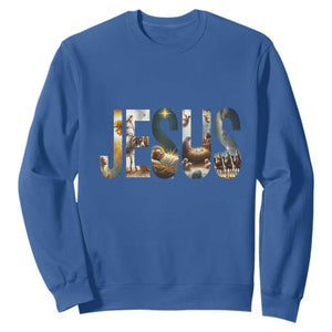 Jesus Christmas Sweatshirt Nativity Holy Night Christian Faith TS14 Royal Blue Print Your Wear