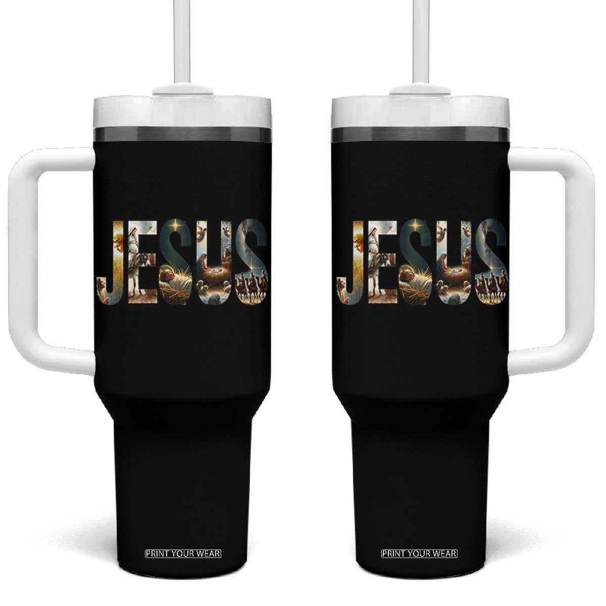 Jesus Christmas Tumbler With Handle Nativity Holy Night Christian Faith TS14 One Size: 40 oz Black Print Your Wear