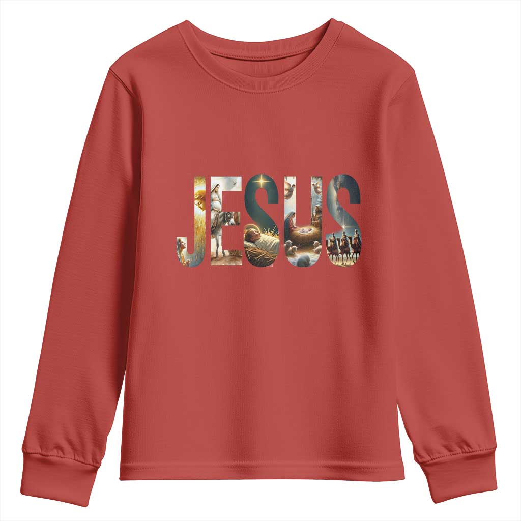 Jesus Christmas Youth Sweatshirt Nativity Holy Night Christian Faith TS14 Red Print Your Wear