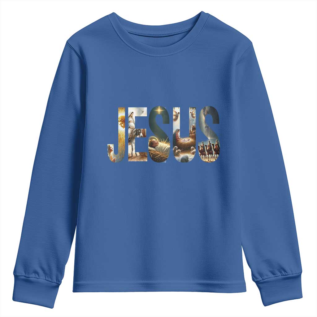 Jesus Christmas Youth Sweatshirt Nativity Holy Night Christian Faith TS14 Royal Blue Print Your Wear