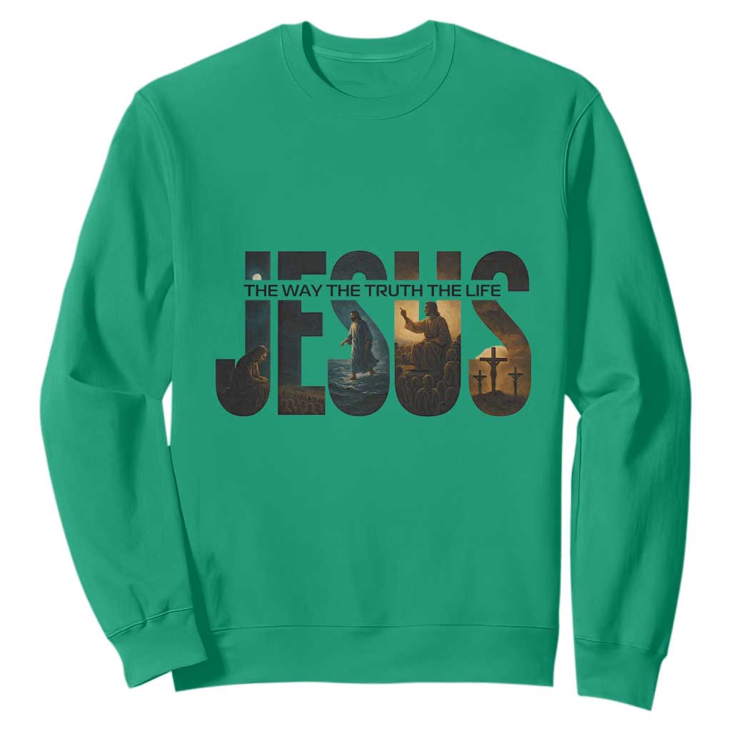Jesus Christian Bible Sweatshirt The Way The Truth The Life TS14 Irish Green Print Your Wear