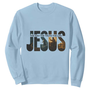 Jesus Christian Bible Sweatshirt The Way The Truth The Life TS14 Light Blue Print Your Wear