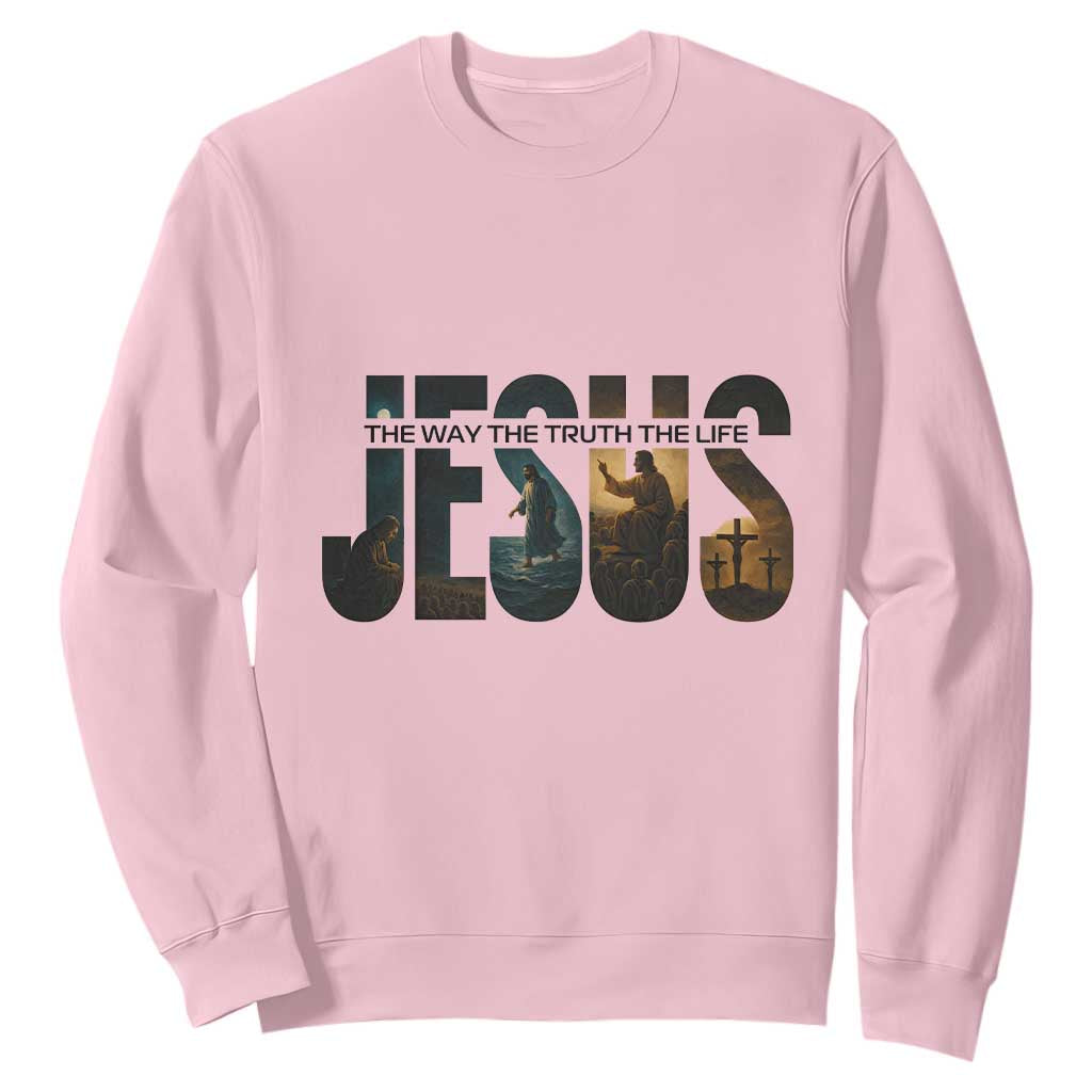 Jesus Christian Bible Sweatshirt The Way The Truth The Life TS14 Light Pink Print Your Wear