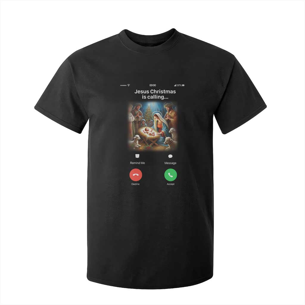 Jesus Christmas T Shirt For Kid Video Call Nativity Scene Funny Christian Xmas TS14 Black Print Your Wear